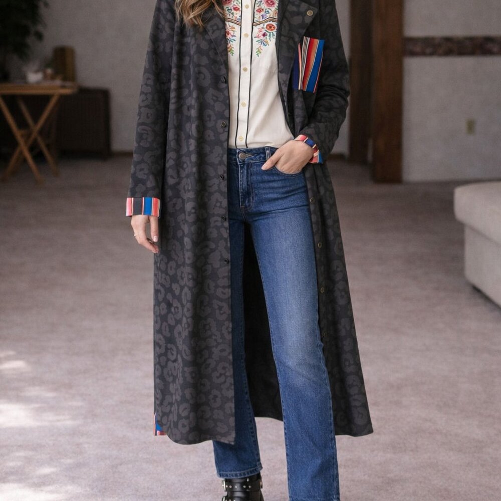 CRAZY TRAIN AZTEC PRINT/LEOPARD PRINT DUSTER NWT - Picture 2 of 12
